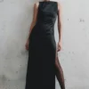 Violet Sleeveless Satin Maxi Dress – Black