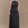 Violet Sleeveless Satin Maxi Dress – Black