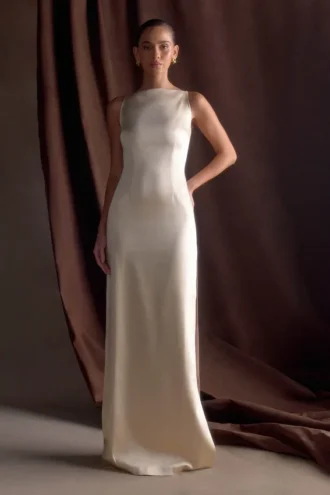 Violet Sleeveless Satin Maxi Dress – Blush Gold