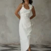 Virginia Suiting Embroidered Midi Dress – White Virginia Suiting Embroidered Midi Dress – White