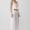 Vivian Tie Waist Embroidered Pant – White Vivian Tie Waist Embroidered Pant – White