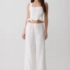 Vivian Tie Waist Embroidered Pant – White Vivian Tie Waist Embroidered Pant – White