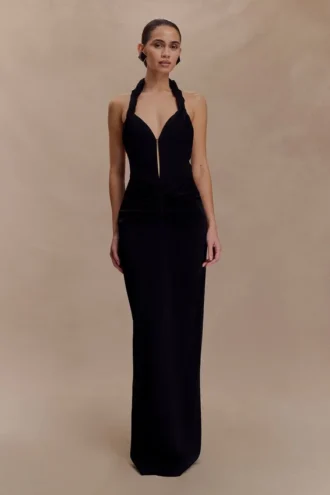 Vivianne Low Neck Maxi Dress – Black