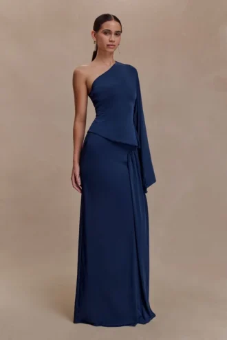 Vivica Slinky Gathered Maxi Skirt – Midnight Navy