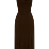 Willa Gathered Mesh Midi Dress – Chocolate