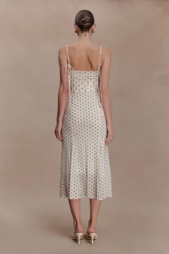 Willa Gathered Mesh Midi Dress – Polka Dot