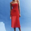 Willa Gathered Mesh Midi Dress – Ruby