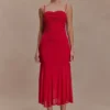 Willa Gathered Mesh Midi Dress – Ruby