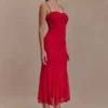 Willa Gathered Mesh Midi Dress – Ruby