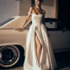 Willow Off Shoulder Satin Maxi Gown – White Willow Off Shoulder Satin Maxi Gown – White