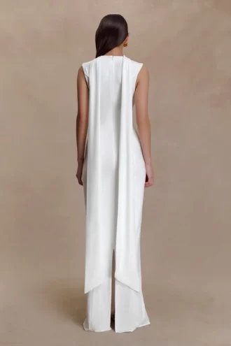 Wisteria Slinky Maxi Dress With Scarf – White