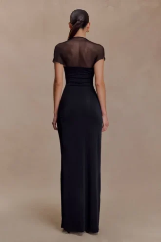 Wyatt Slinky And Mesh Maxi Dress – Black
