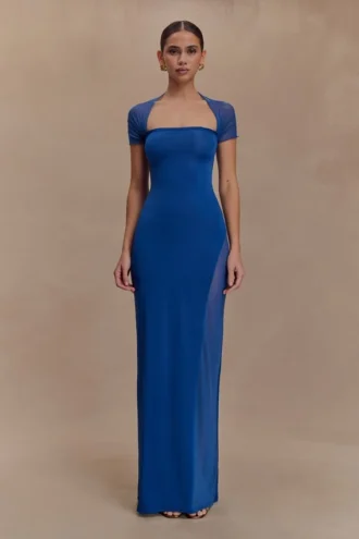 Wyatt Slinky And Mesh Maxi Dress – Cobalt Blue