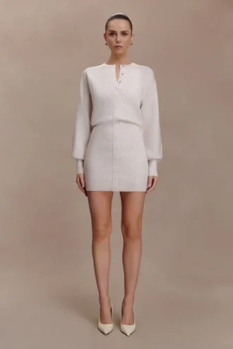 Xaden Wool Mix Knit Mini Dress – Oat Marle