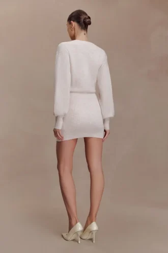 Xaden Wool Mix Knit Mini Dress – Oat Marle