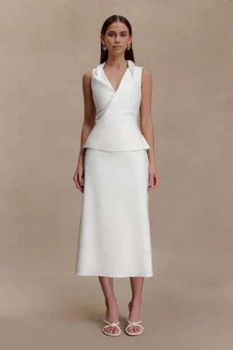 Yanina Cotton Halter Midi Dress – White