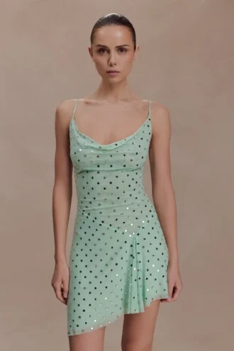 Zahra Diamante Cowl Mini Dress – Mint