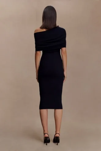 Zandie Cashmere Blend Knit Midi Dress – Black