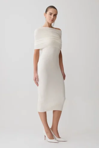 Zandie Cashmere Blend Knit Midi Dress – Ivory