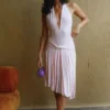 Zelda Asymmetric Slinky Midi Dress – Ballet Pink