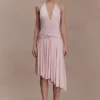 Zelda Asymmetric Slinky Midi Dress – Ballet Pink