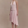 Zelda Asymmetric Slinky Midi Dress – Ballet Pink