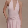 Zelda Asymmetric Slinky Midi Dress – Ballet Pink