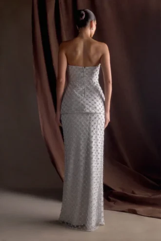 Zuri Hand Beaded Embellished Maxi Skirt – Silver